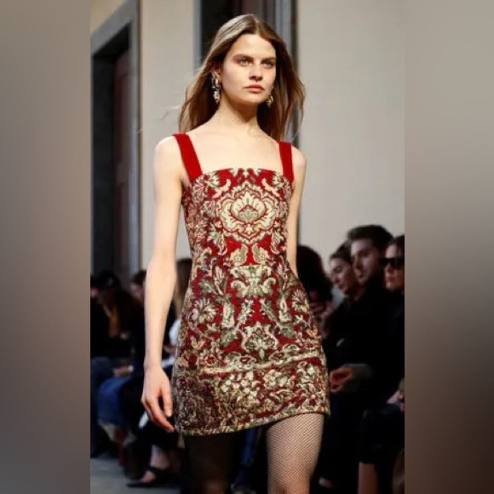 Elegant Red and Gold Brocade Etro Dress
